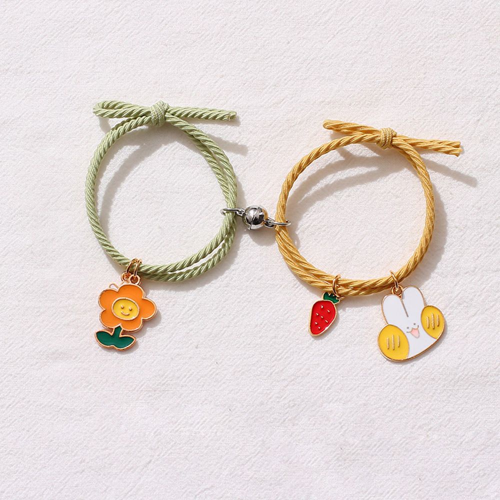 Needway  2pcs/set Korean Style Hair Rope Trendy Valentine's Day Gift Couple Bracelet Cat Bear Flower Creative Magnet Rabbit Dog Best Friends Wristband