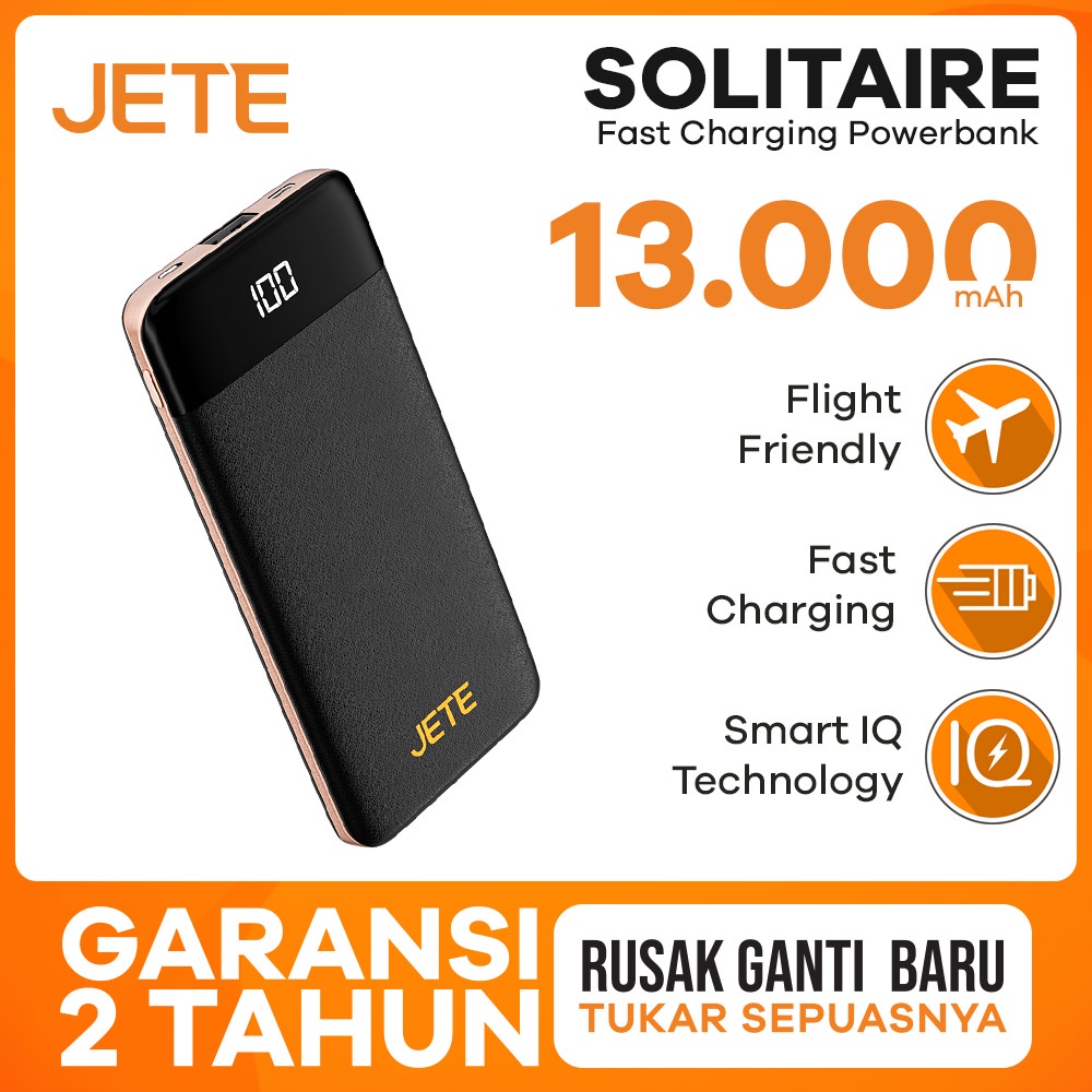 Powerbank 13000 MaH Fast Charging  JETE Solitaire - Garansi Resmi  2 Tahun