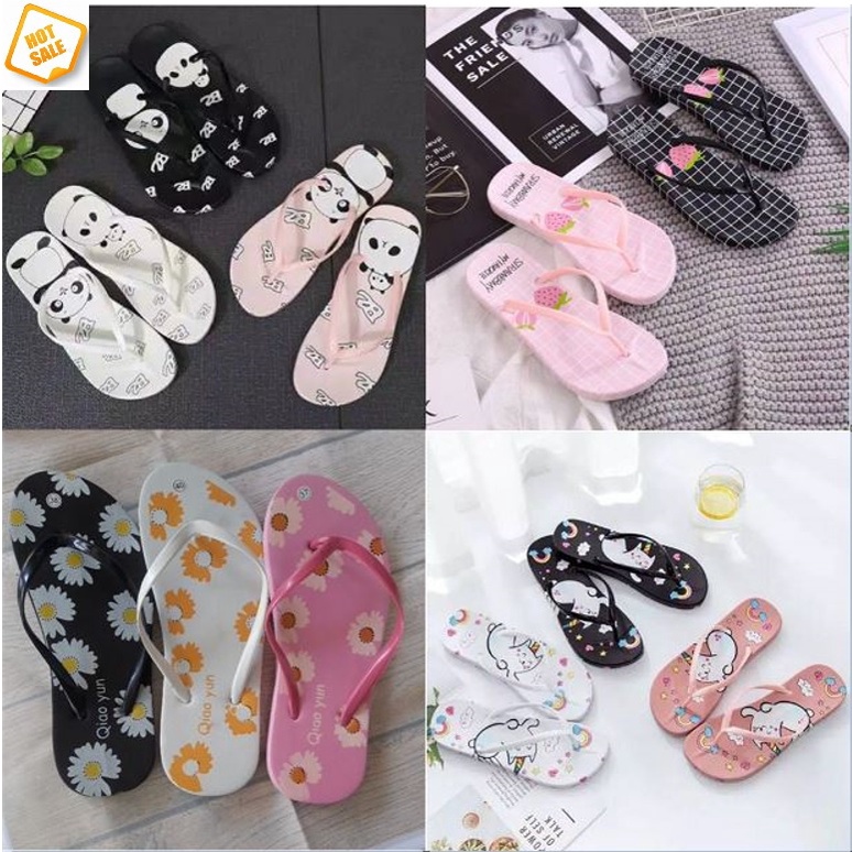 1 PC SANDAL WANITA JEPIT MOTIF BUNGA QIAO YUN SPON PELANGI KUCING STRAWBERRY PANDA