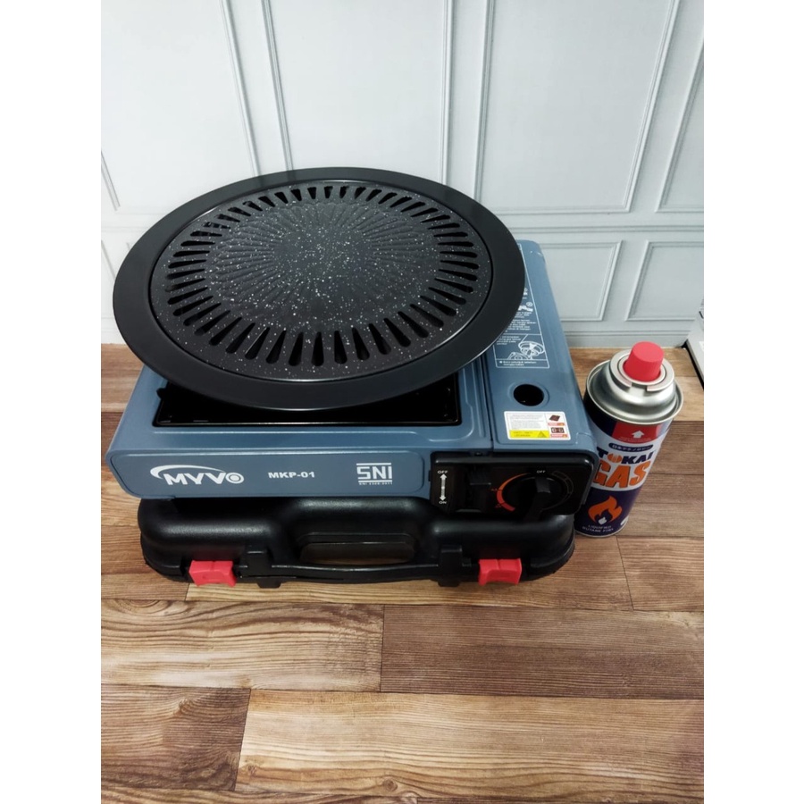 PAKETHEMAT Kompor Gas Portable 2in1 Omicko Plus grill bbq 1 Gas kaleng