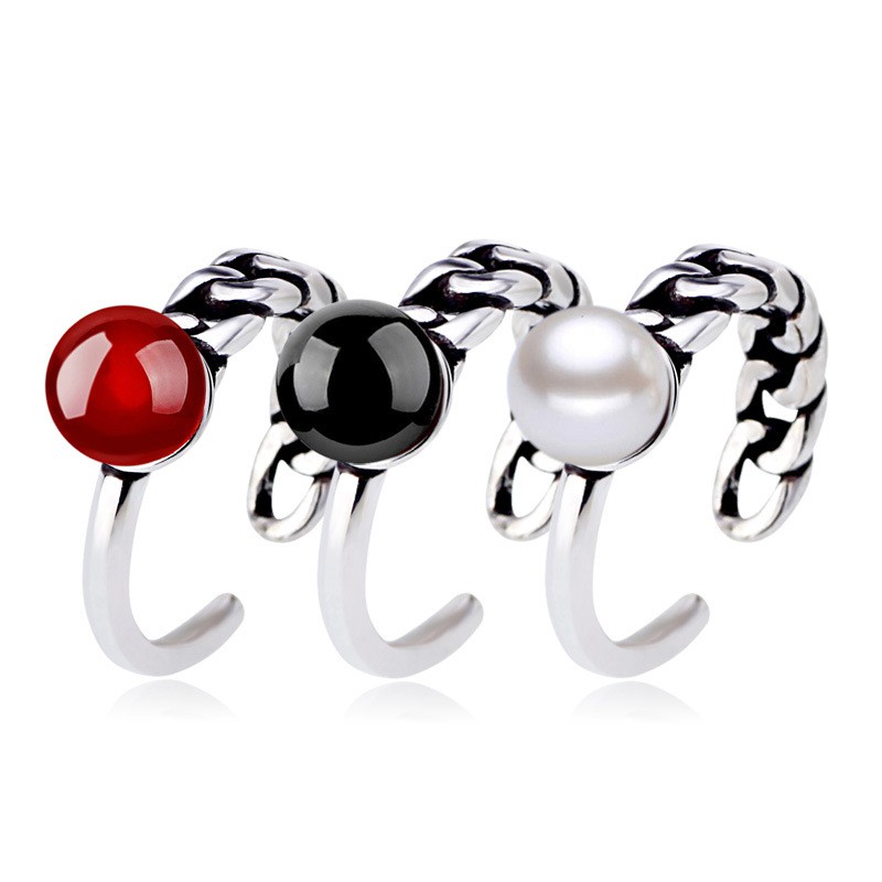 Cincin Sterling Silver 925 Desain Asimetris Simple Adjustable Hias Mutiara Untuk Wanita