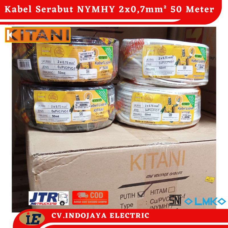 Kabel Serabut NYMHY 2x0,75mm Panjang 50 Meter Warna Hitam Dan Putih