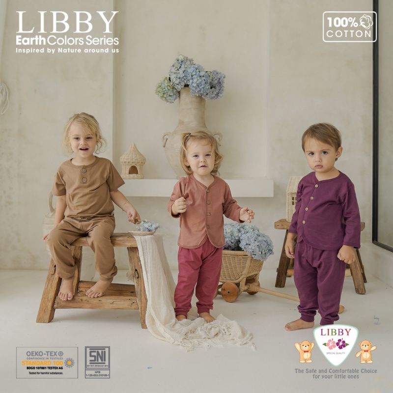 SETELAN LIBBY fave set  EARTH COLORS SERIES 3 PANJANG /piama anak Libby / setelan panjang anak Libby polos