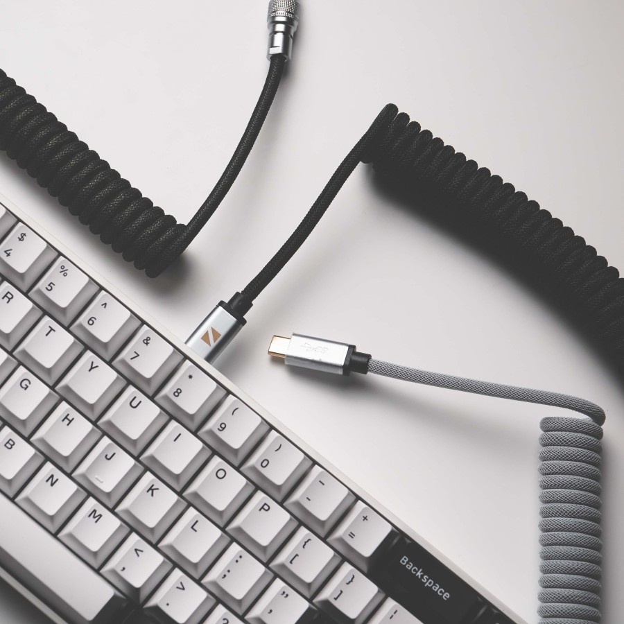 Noir YC8 / YC-8 Coiled Aviator Cable Type-C For Gaming Keyboard