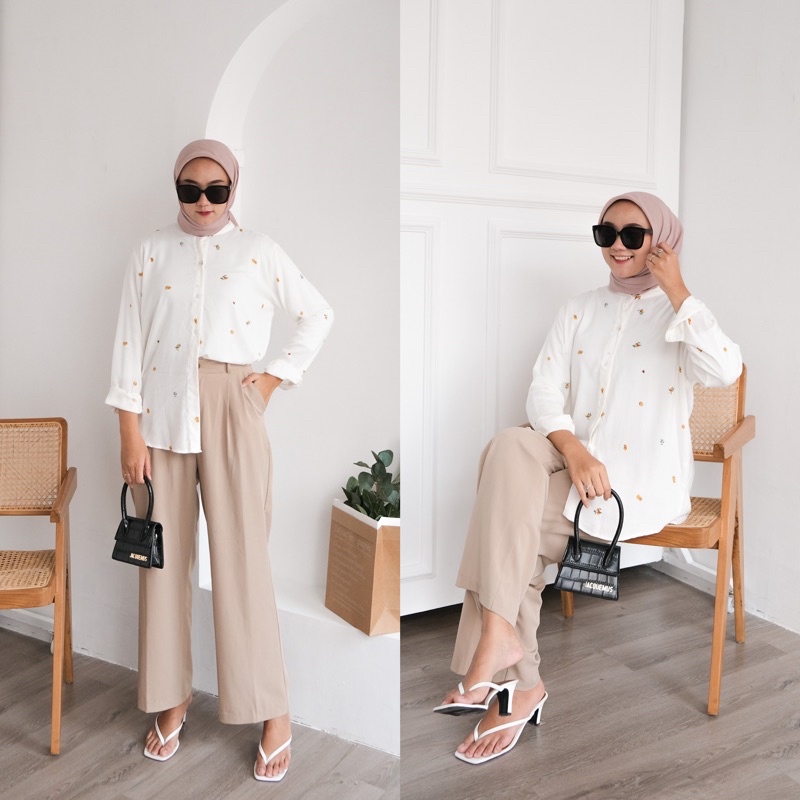 Floral.id Nara Shirt-White Orange