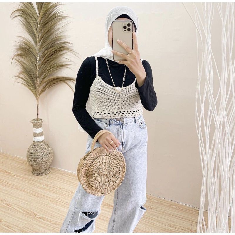 ROMPI RAJUT LACE VEST RENDA LACE CROP TOP MOTIF CORAK