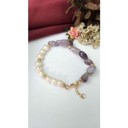Mutiara Lombok Asli | Gelang mutiara air tawar mix batu alam