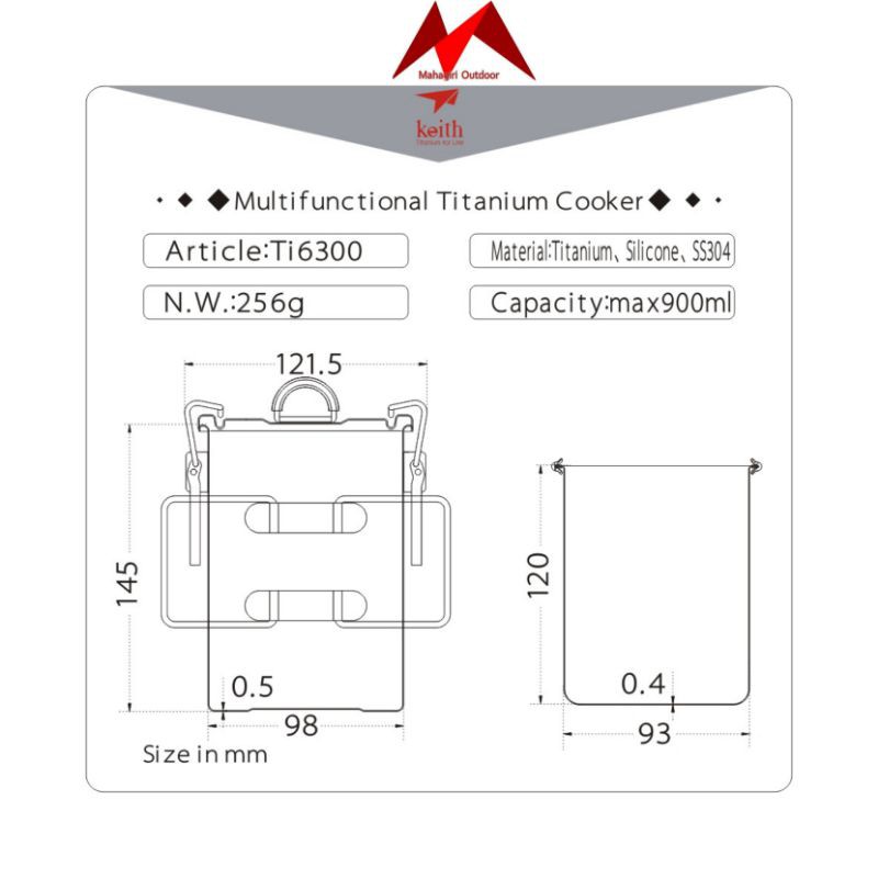 Keith titanium Ti6300 multifunction cooker alat masak nasi pot ultralight camping