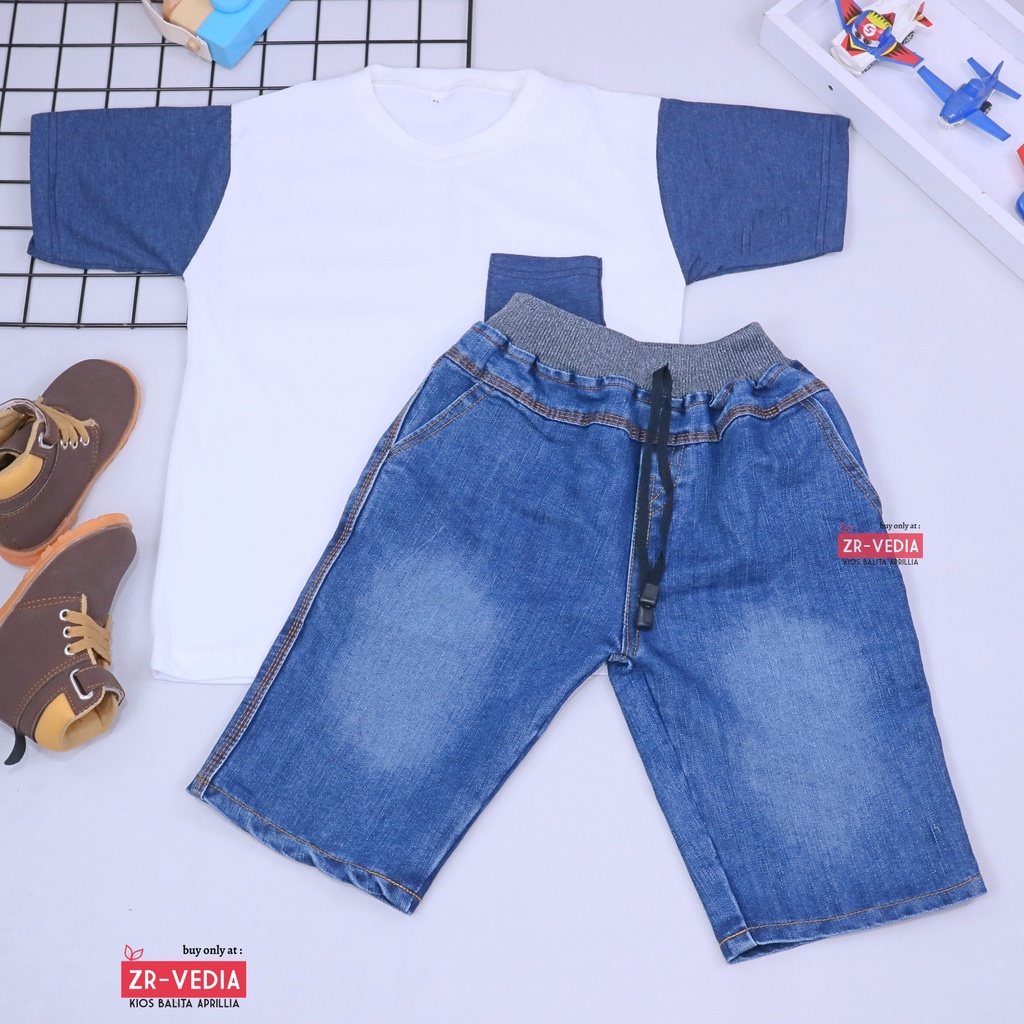 Setelan John Ethes uk 5-6 Tahun /  Set Lengan Pendek Anak Laki-Laki Celana Jeans Kantong Baju Oblong