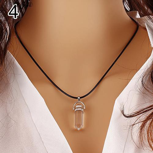 Faux Gemstone Batu Natural Quartz Healing Titik Chakra Reiki Rope Necklace