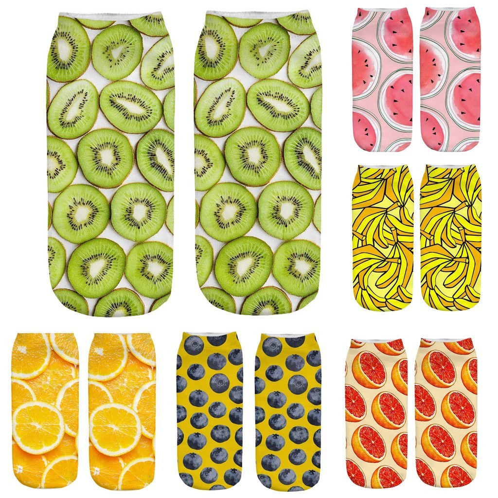 Wanita 3d Kartun Lucu Gila Lucu Buah Menakjubkan Novelty Cetak Ankle Socks