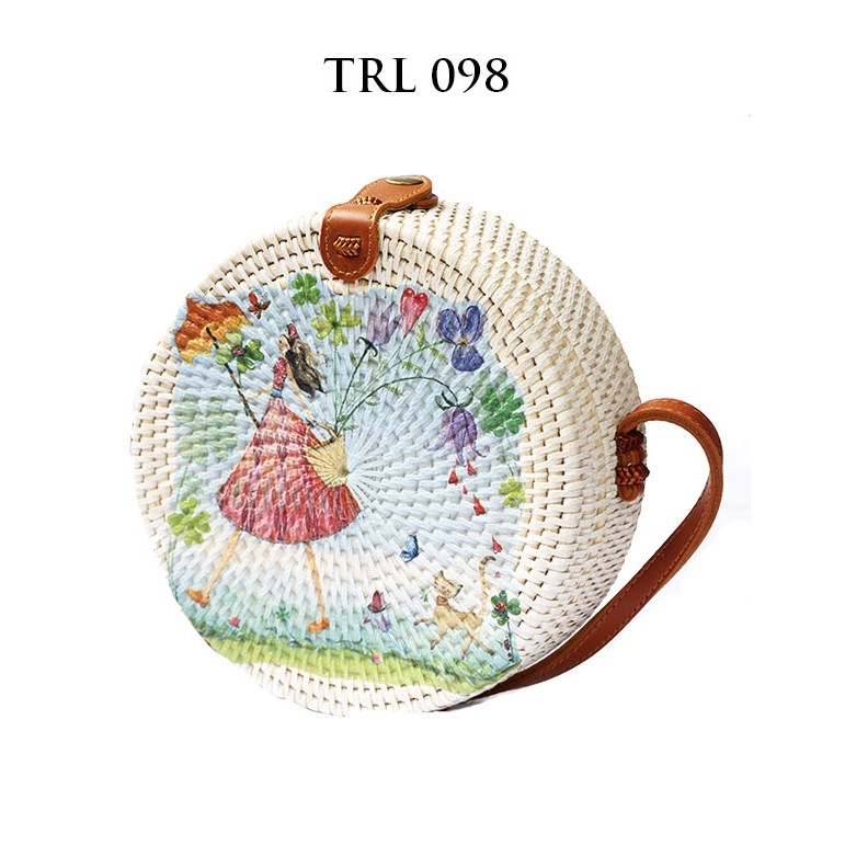 Sweet Honey ~ Grosir Tas Rotan Bulat Murah Lukis Decoupage Peri Dongeng Fairytale TRL098 [Bisa COD]