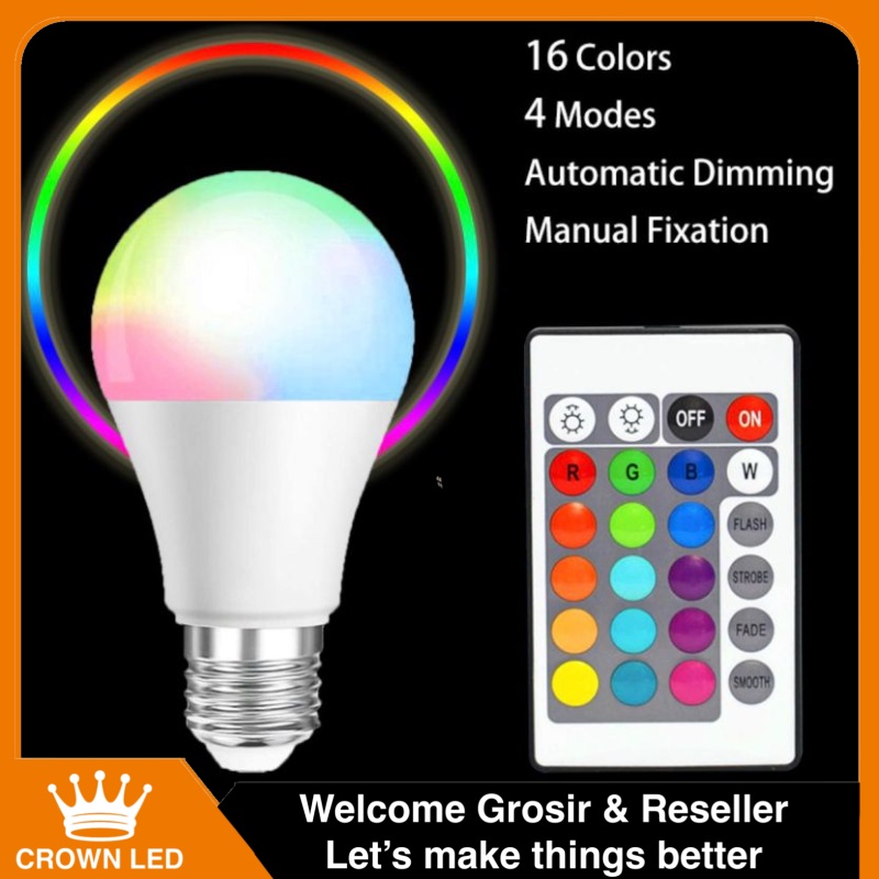 Lampu Bohlam LED RGB RGBW 16 Warna + Remote 7W Fitting E27 Awet Super Terang