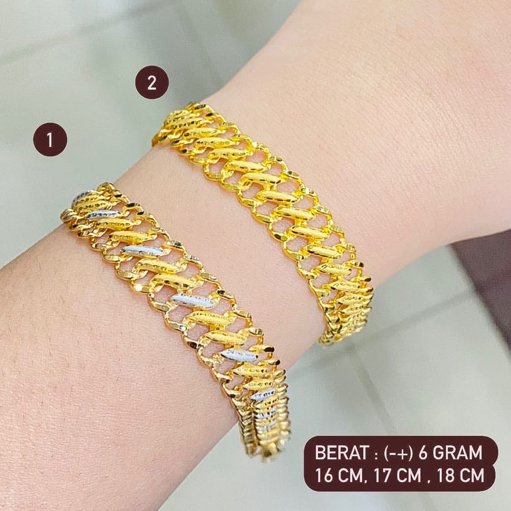 Gelang tangan anak dan dewasa emas asli kadar 700 70 16k  S holo super double sisik naga ukir kilat lebar mix kombinasi 2 warna putih whitegold 5 6 gram gr panjang 16 17 18 cm gold bracelet rantai pria laki wanita cowok cewek