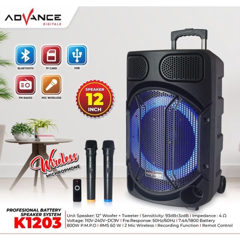 Speaker Active Portable Advance K1203 12&quot; Free Mic