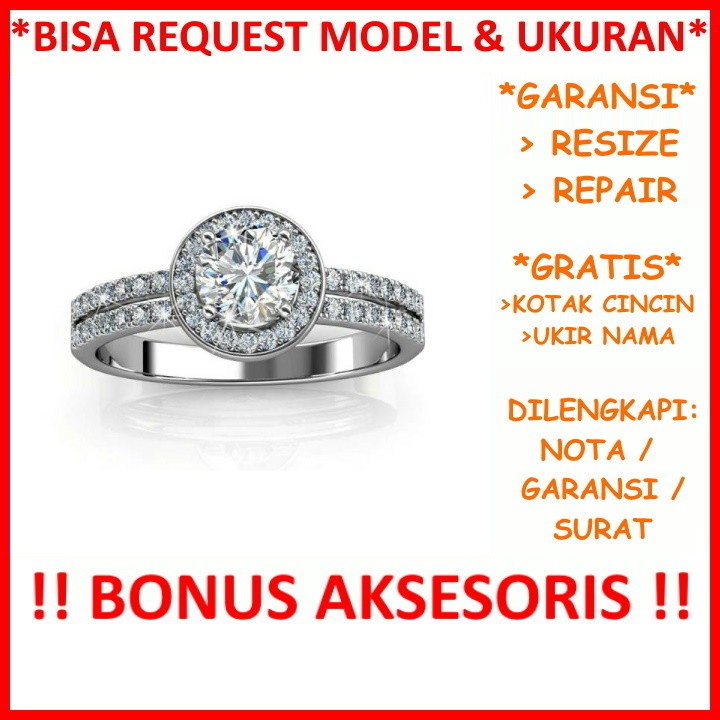 Gratis Ukir Nama Garansi Asli Bisa Pesan Model Cincin Tunangan Wanita Emas Putih Id232