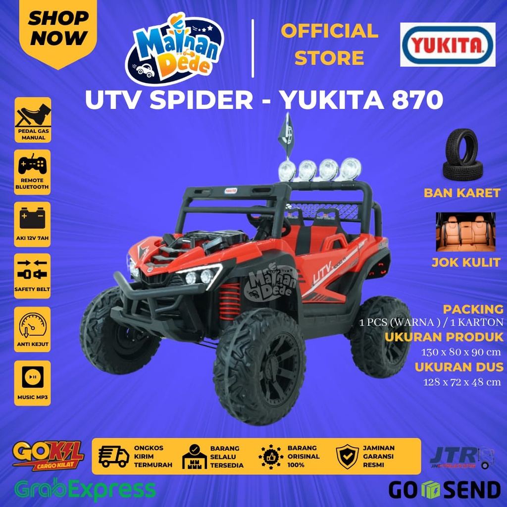 Mainan Mobil Aki Anak Jeep UTV Spider Yukita 870 Ban Karet Jok Kulit 4x4 SUSPENSI BESAR