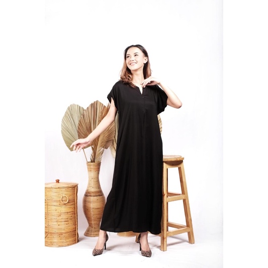 daster long semata kaki, daster panjang viral kekinian, daster rayon busui terlaris-Long polos (Hitam)