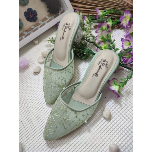 sepatu Hijau mint tinggi 5cm kaca