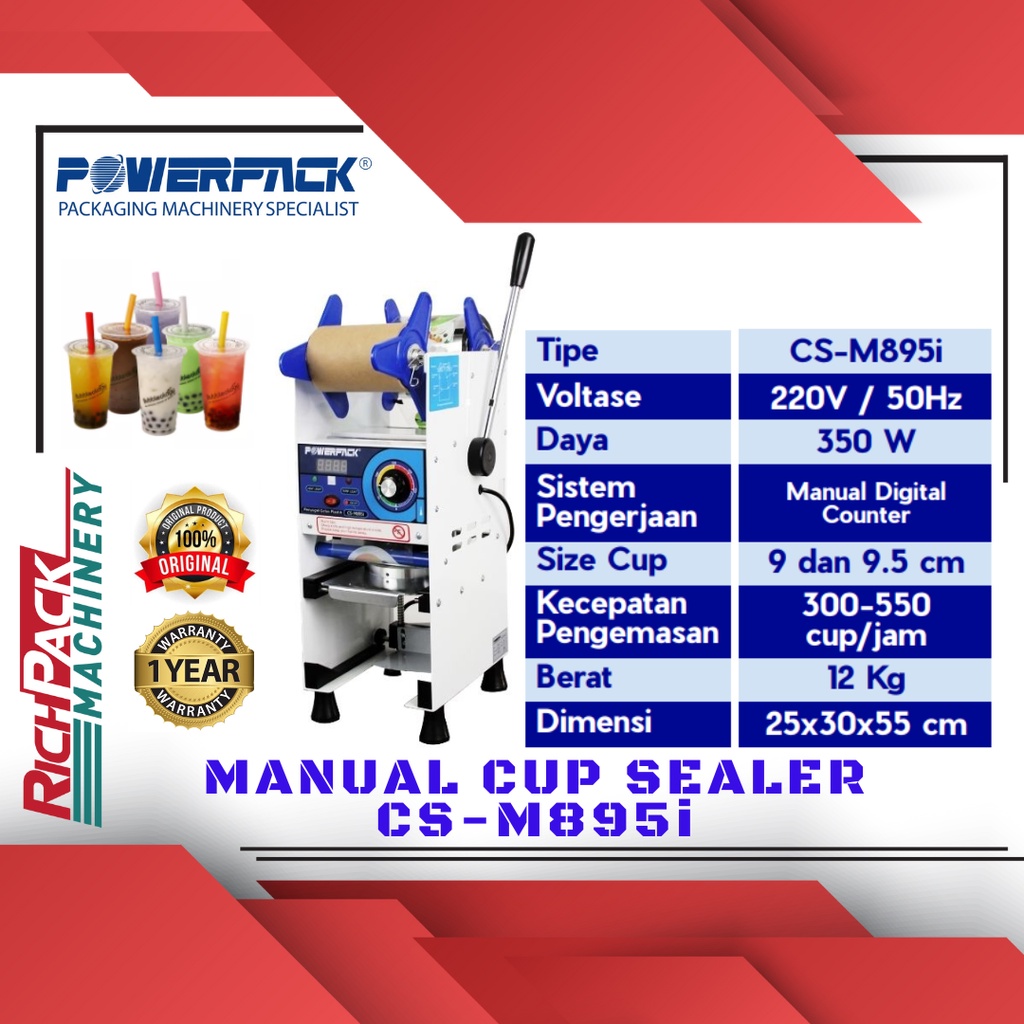 Powerpack CS-M895i Manual Cup Sealer Mesin Segel Gelas Plastik