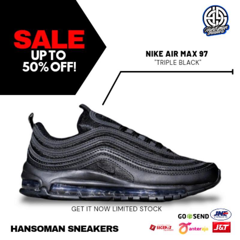 SALE TERMURAH NIKE AIR MAX 97 TRIPLE BLACK SEPATU SNEAKERS PRIA CASUAL SPORTY FORMAL ORIGINAL BRAND 