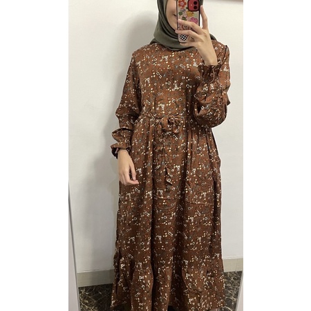 [SIZE STANDAR VOL 1] Floral dress maxi dress panjang gaun casual bunga wanita-Brick