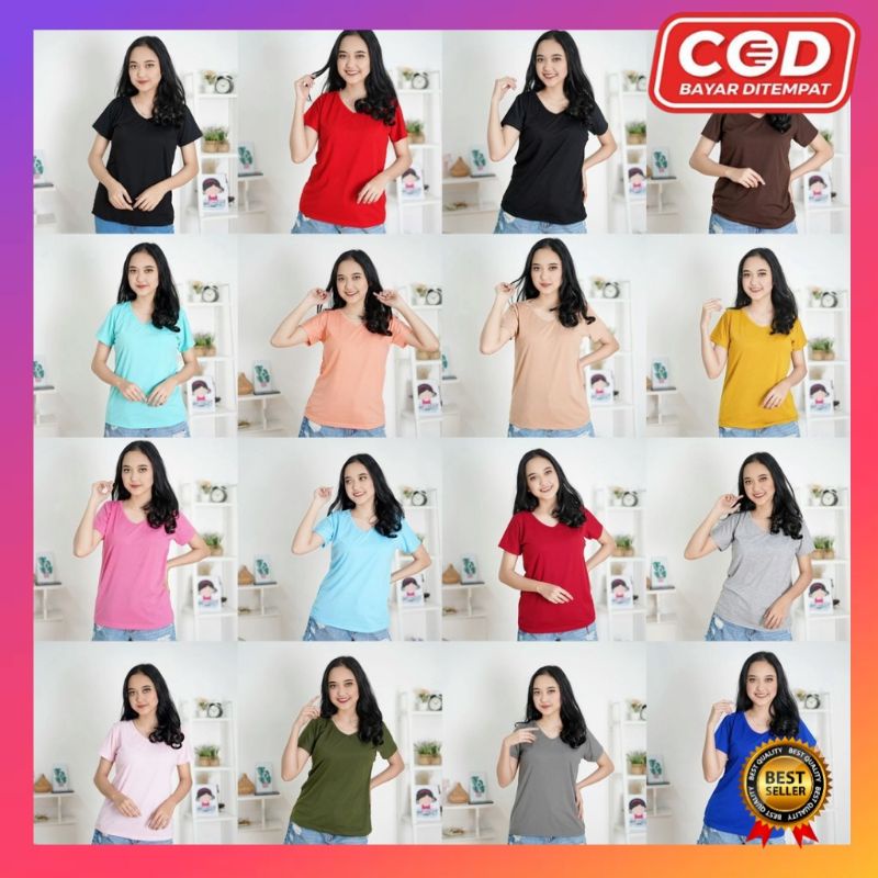 kaos v neck wanita - atasan kaos polos cewek - baju kaos polos