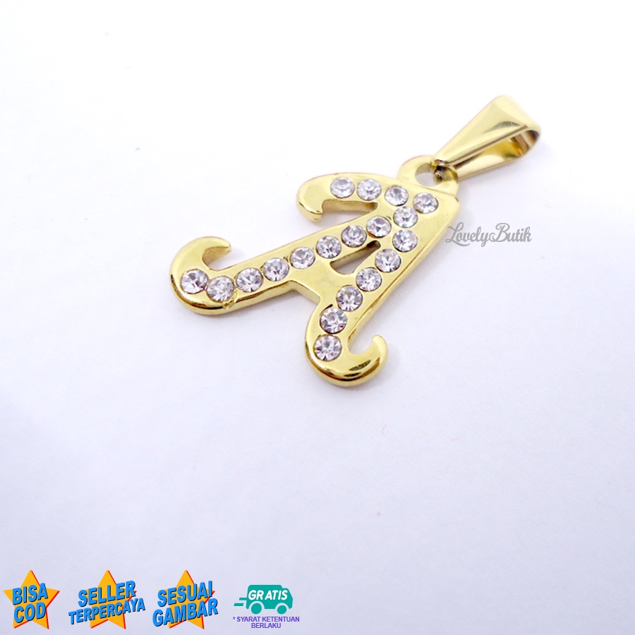 Lovelybutik Liontin Titanium Anti Karat Liontin Huruf A Klasik Leontin Huruf A