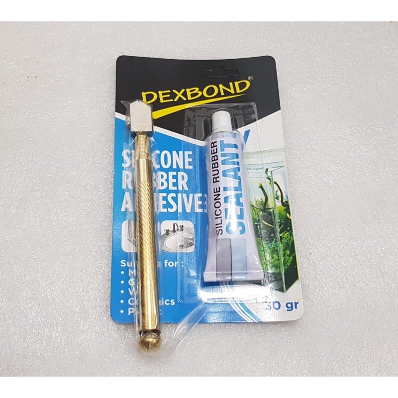 Paket lem kaca bening 30gram dexbone + pisau potong kaca