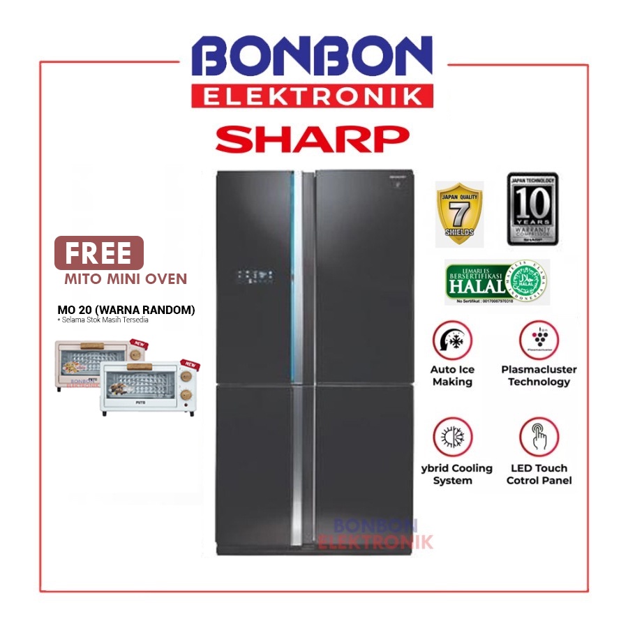 Sharp Kulkas Side By Side 4 Pintu SJ-F90PG-BK / SJF90PGBK Queen Series