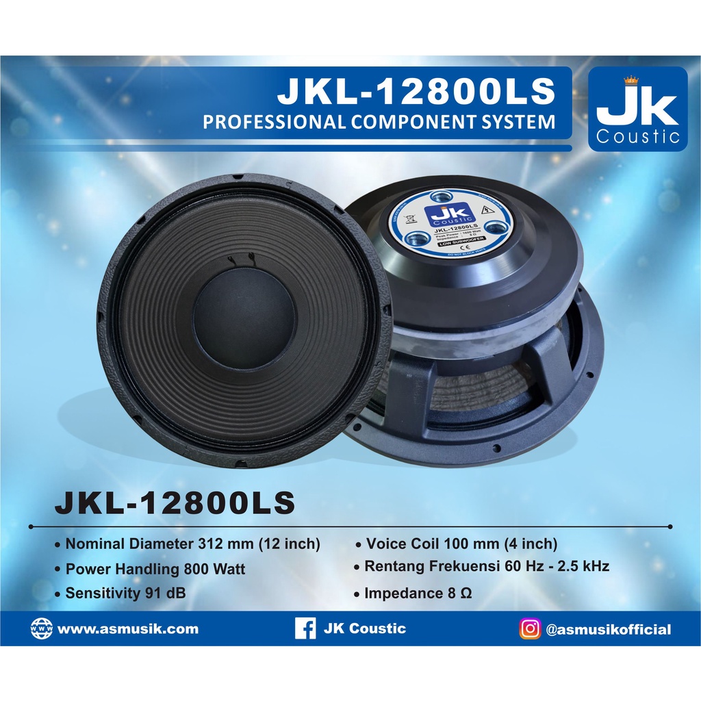 Speaker JKL 12800 JK Coustic Speaker 12 inc Low Sub