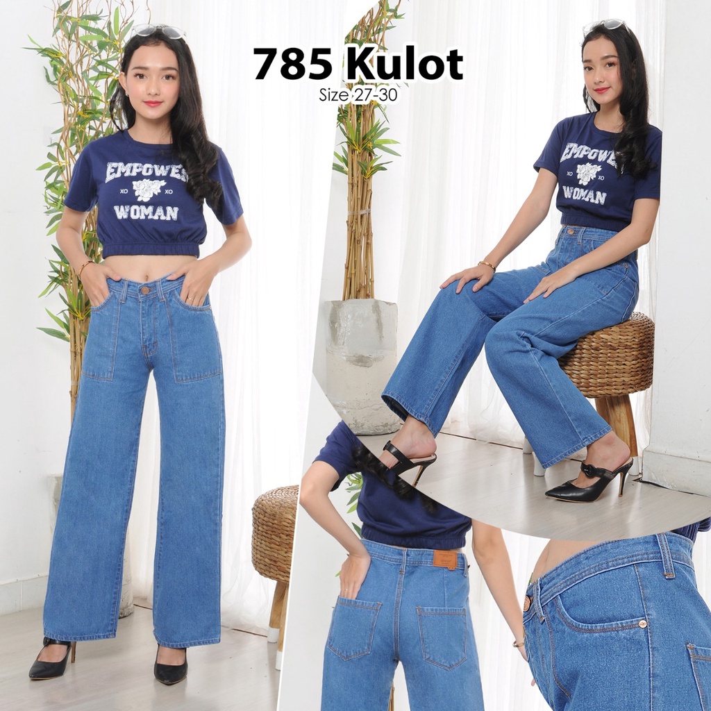 MC girl - Celana Jeans Kulot Panjang Polos Wanita