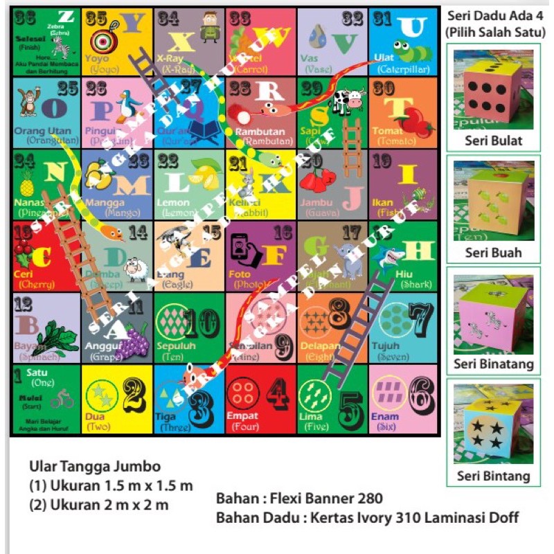 ULAR TANGGA JUMBO SERI ANGKA DAN HURUF MAINAN EDUKATIF DADU KERTAS IVORY DAN FLANNEL MURAH