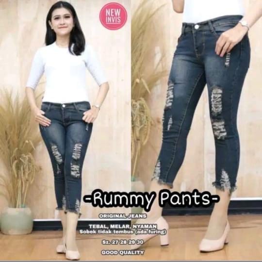 1 KG MUAT 4 PCS Celana jeans 7/9 sobek kotak lapis Rawis