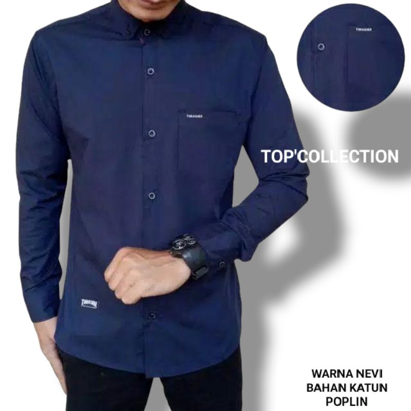 Kemeja pria lengan panjang - SEMUA WARNA READY - ukuran M, L, XL-BIRU NEVI