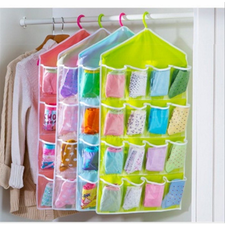 Gantungan Celana Dalam 16 Sekat Pouch Hanging Organizer Hanging Bag Organizer Celana Dalam Korean 16 Sekat Tempat Penyimpanan Dasi Bra Gantung Pouch Set Gantungan Kaos Kaki Pakaian Dalam 16 Kantong Serbaguna Murah Import