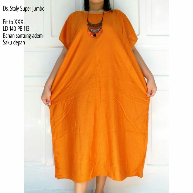 DASTER JUMBO XXL LD140 BIG SIZE DRESS PAKAIAN WANITA JUMBO BAHAN RAYON/SANTUNG ADEM MURAH ADA SAKU