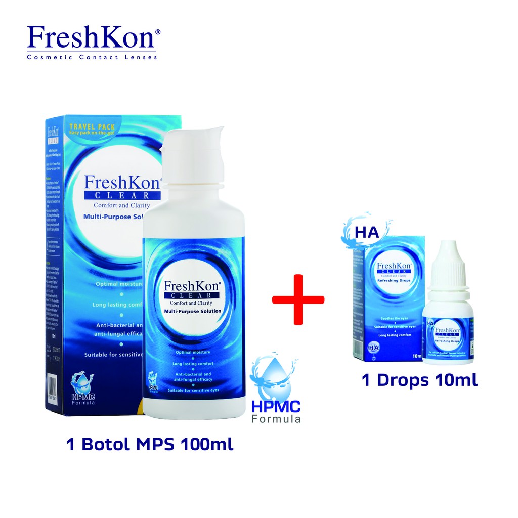 FreshKon Clear Multi Purpose Solution 100ml - 1 Botol +  Refreshing Drops 10ml - 1 Botol