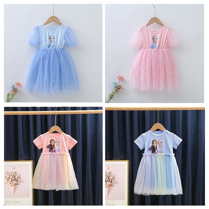 BAJU DRESS ANAK PEREMPUAN FROZEN DISNEY ELSA ANNA BLINK DRESS PARTY