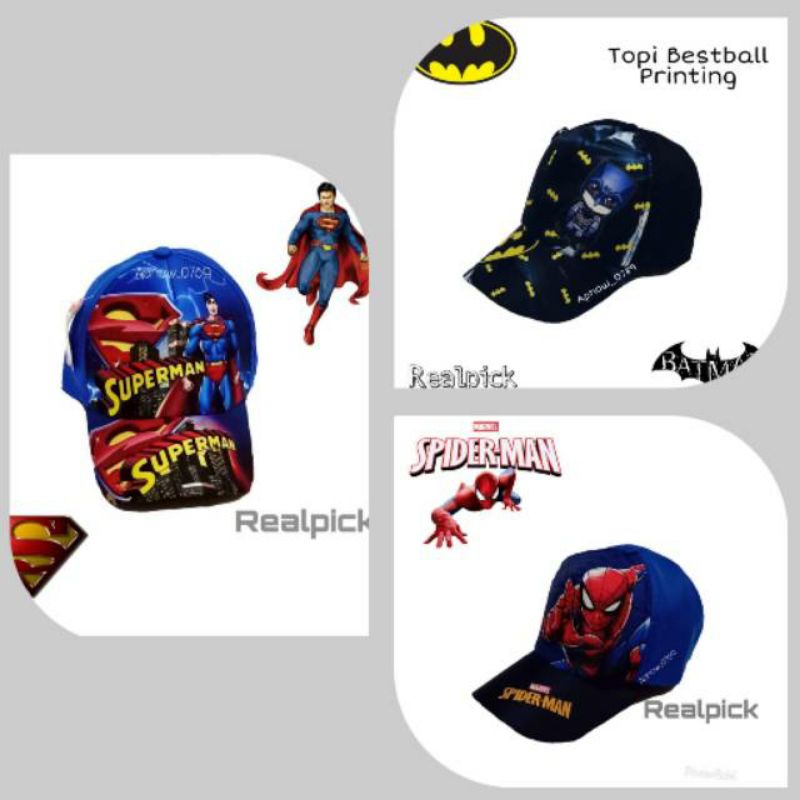 REALPICT Topi TerMuraH anak printing c.amrica/spiderman buat anak umur 2-10tahun