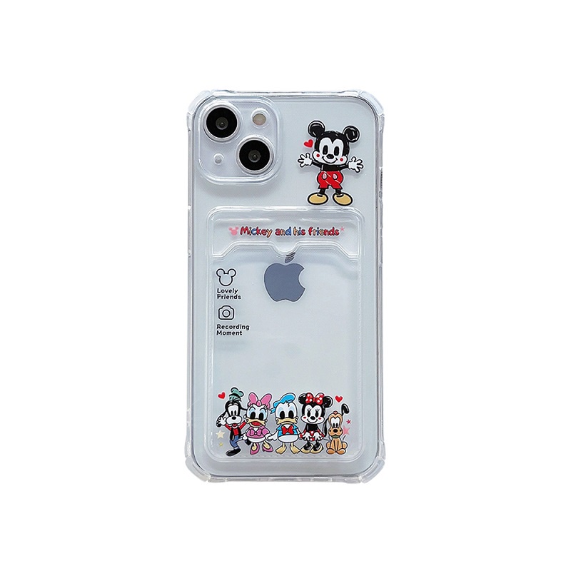 Soft Case Transparan Desain Winnie the Pooh Mickey Card Sleeve Untuk iPhone 12 13 Pro MAX 11 X XR XS MAX