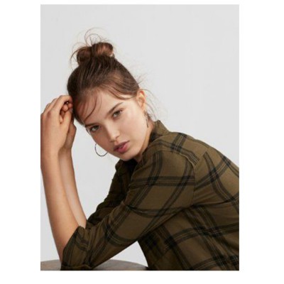 EXPress Boyfriend Plaid Olive- kemeja kotak branded bagus