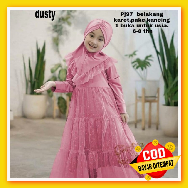 Gamis Anak Perempuan Cewek Pakaian Dress Baju Muslim Usia Tahun Tk Sd Ruffle Lace Flowkids Bahan Kat