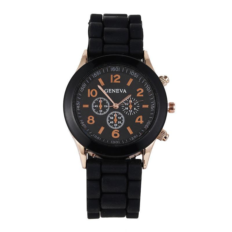 ✅COD [BBS] GENEVA Jam Tangan Wanita / Pria Analog Fashion Casual Women Wrist Quartz Watch rubber-Hitam
