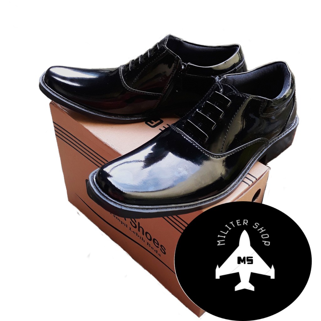 Sepatu Pantofel Variasi Resleting - Sepatu PDH Mengkilap - Sepatu PDH POLRI - Sepatu PDH Satpam