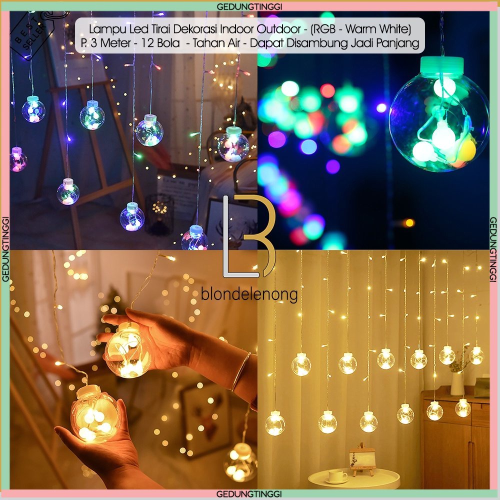 Lampu Led Tumblr Dekor Dekorasi Hias Tema Pohon Natal Christmas Xmas Tree Decor Decoration Decorations Tirai Gantung Warna Warni Warm White Kuning RGB Merah Biru Lamp Kabel Transparan Putih Rumah Kafe Cafe Taman Kedap Kedip Kelap Kelip Anti Air Waterproof