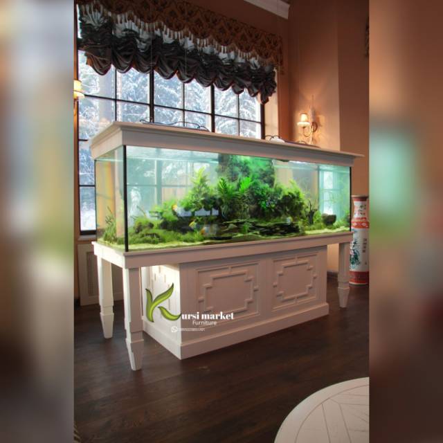 Tempat aquarium ikan arwana hias warna putih duco bufet aquarium bahan kayu jati FREE ONGKIR