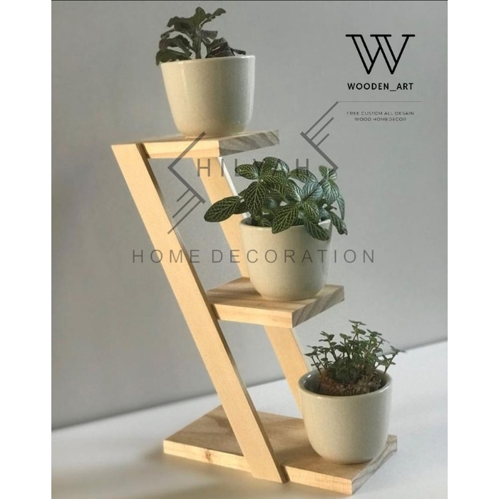 Rak Bunga/Rak Pot Tanaman Hias Susun Tiga Bahan Kayu Jati Belanda