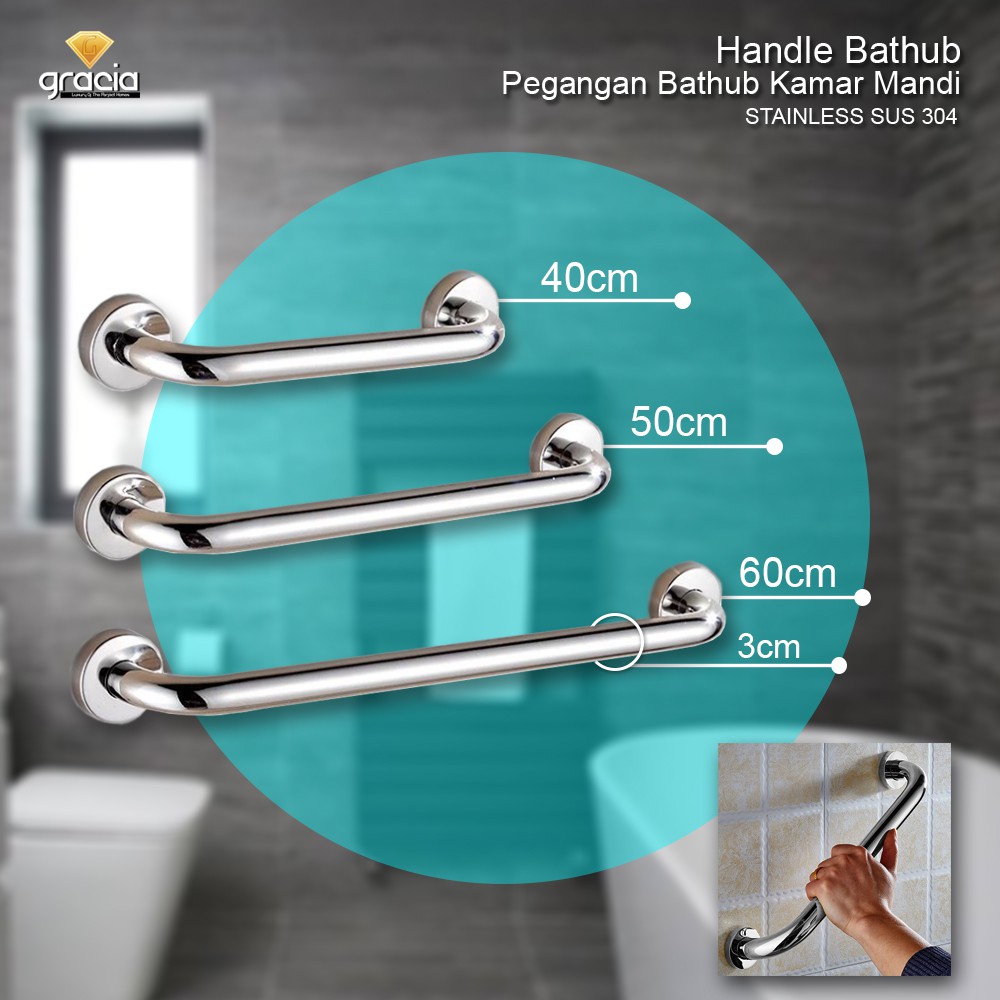 Pegangan Bathub Handle Bath Tub / Pegangan Dinding Kamar Mandi Stainless Steel SUS 304