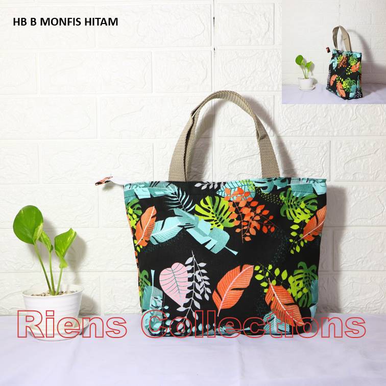 TAS KANVAS HANDBAG KANVAS BESAR MOTIF MONFIS HITAM. Riens Collections